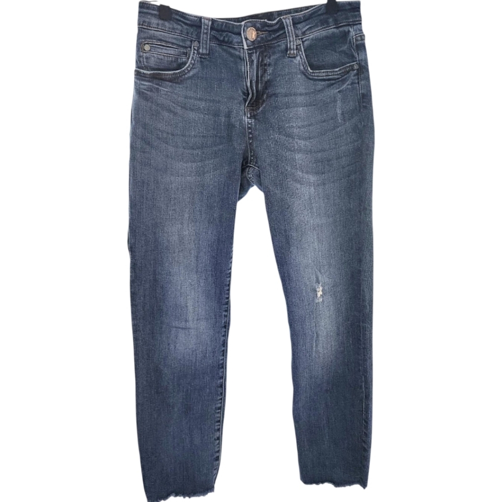 KUT Catherine Ankle Straight Jeans Sz 4 Dark Wash Raw Hem